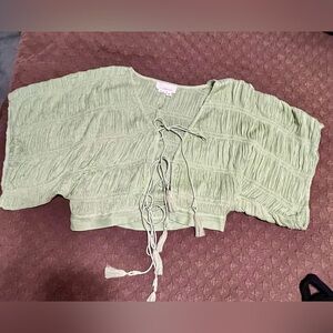 Sage green Textured Tie-Front Women's Top Anthropologie one size boho pirate